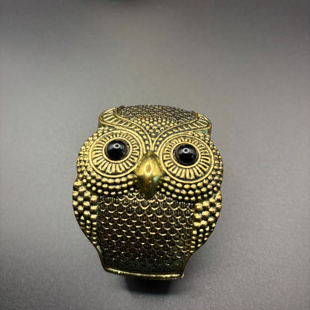 Vintage Style Antique Bronze Owl Hinged Cuff Bracelet Black Eye Statement Bangle